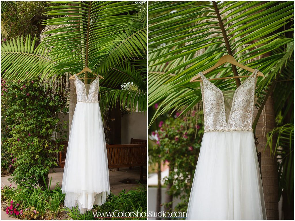 Beautiful Bridal dress and details Omni la costa resort wedding photography by color shot studio