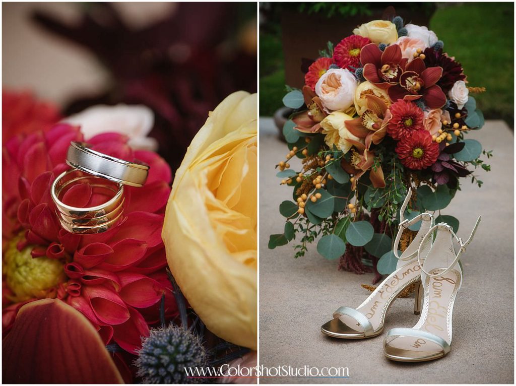 Wedding bouquet , rings and bride shoes Omni la costa resort wedding photography by color shot studio