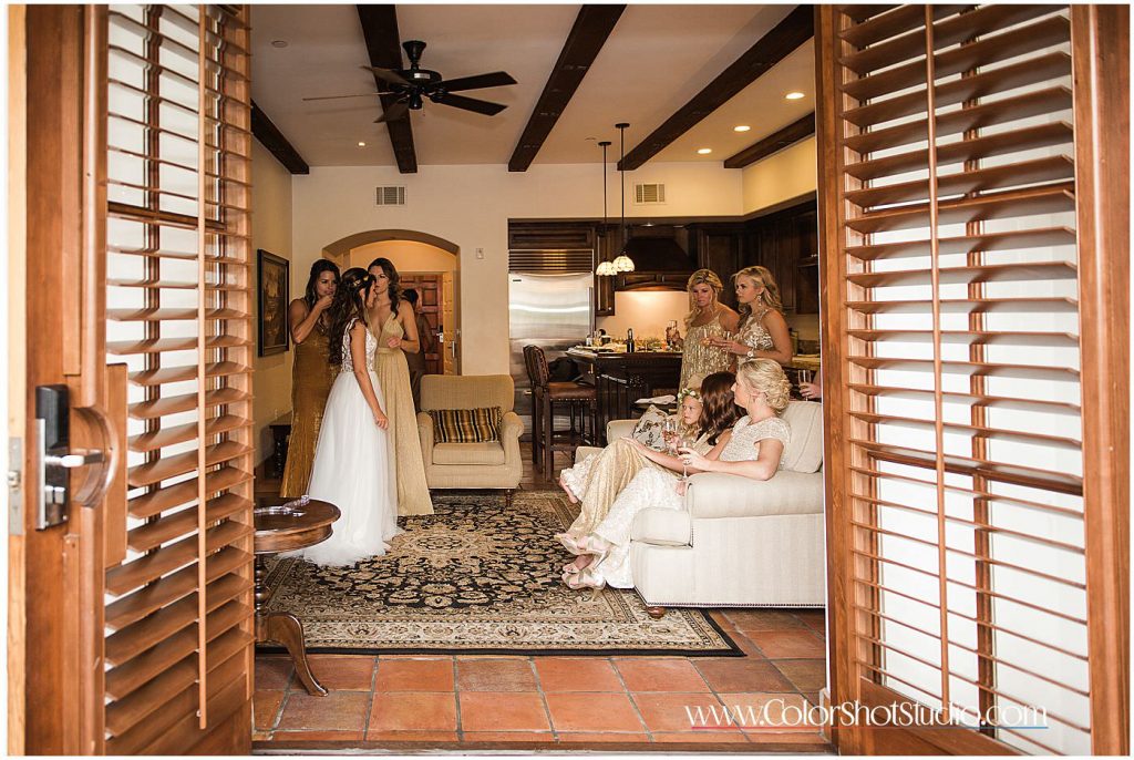 Bride and brides maids before wedding Omni la costa resort wedding photography by color shot studio