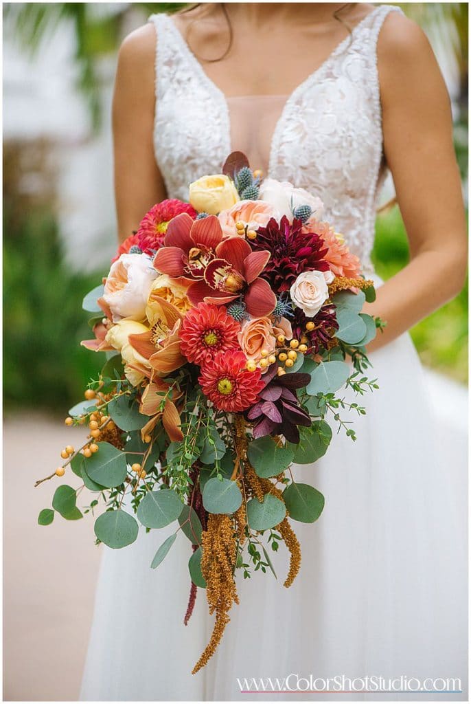 Beautiful bouquet with fall colors Omni la costa resort wedding photography by color shot studio