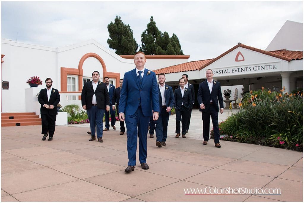 Groom and groomsmen walking together