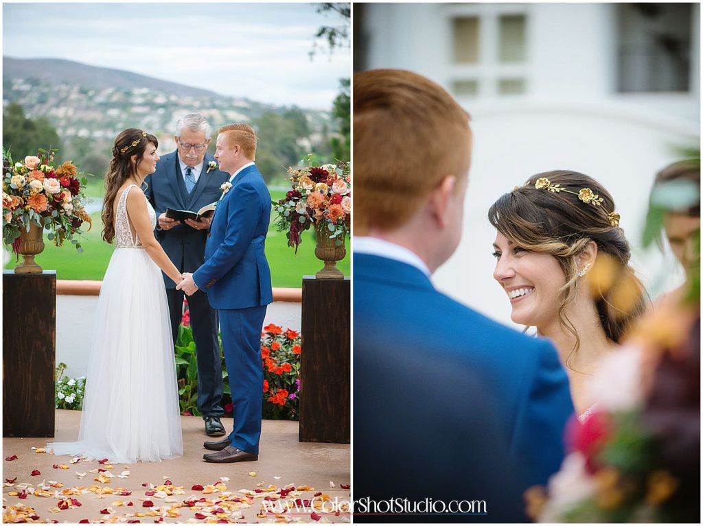 Bride and groom looking at each other during ceremony