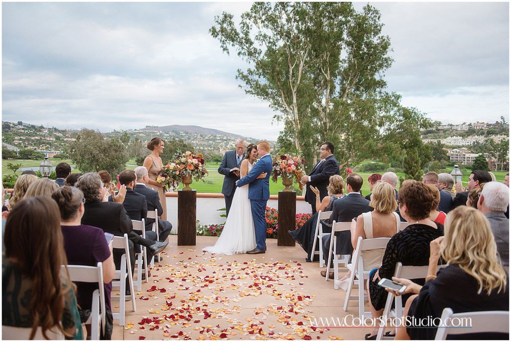 The first kiss Omni la costa resort wedding photography by color shot studio