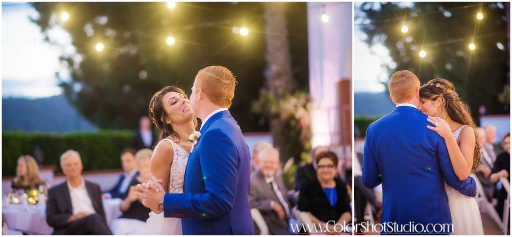 Bride and groom enjoying first dance Omni la costa resort wedding photography by color shot studio