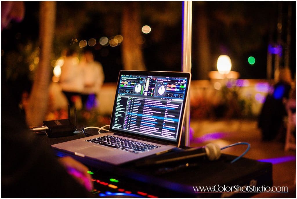 DJ playlist on the monitor Omni la costa resort wedding photography by color shot studio