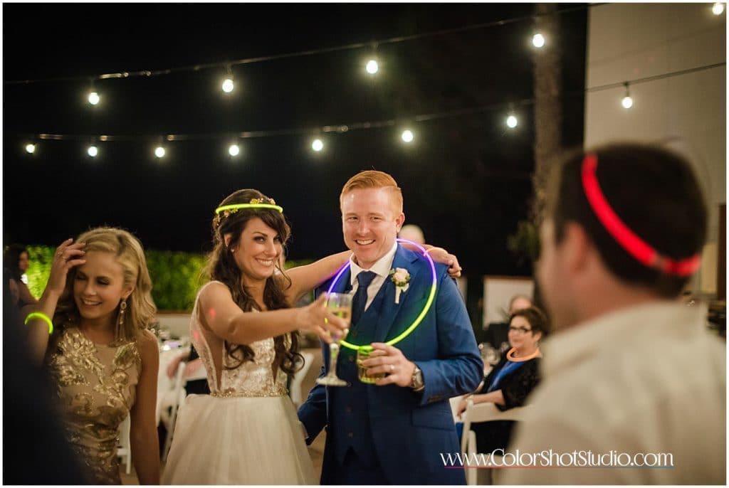 Bride and groom having fun on the dance floor